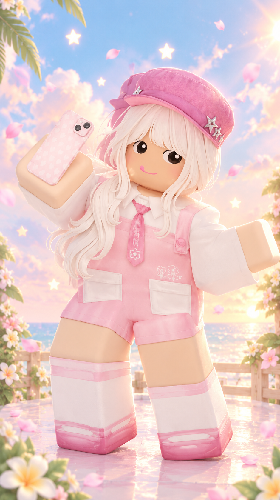 Maskot Roblox perempuan berbusana pink, karakter asli tanpa perubahan